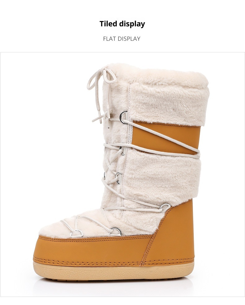 Zees 2025 New Thickened Ski Space With Lamb Wool Fur Patchwork High Tube Snow Boots For Export To Europe And America_voghion.com