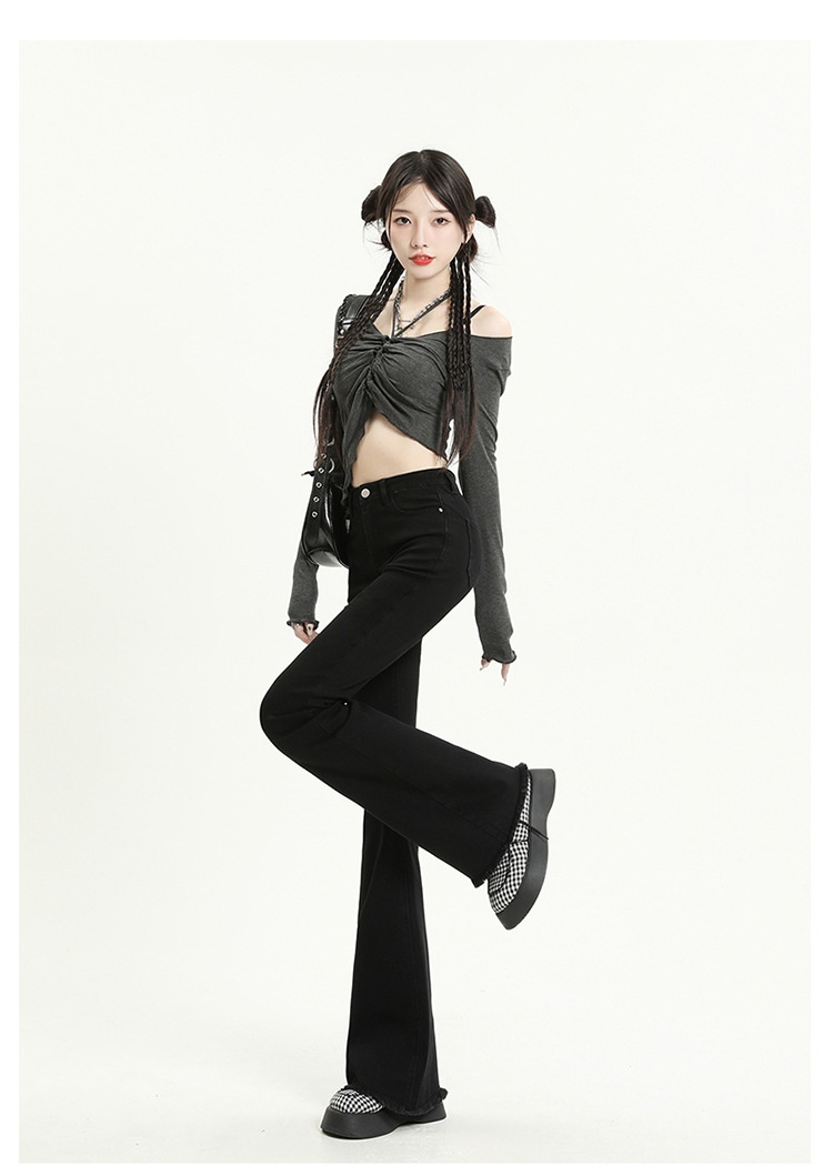 ChicShe Vintage High-Waisted Jeans voor dames 2025 Herfst Nieuwe Small Slim Fit Gerafelde Uitlopende Broek_voghion.com