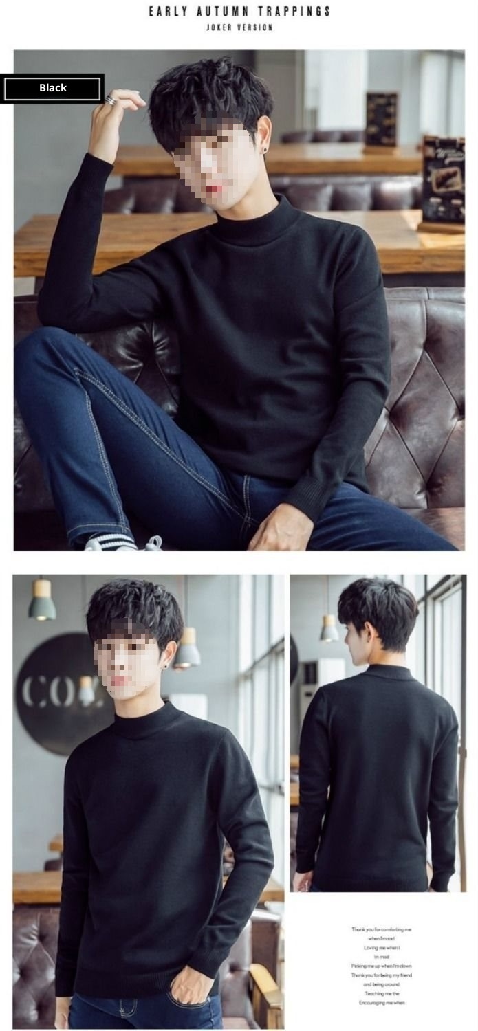boy Boy Boy Boy Cross-Border Men's Knitted Warm Base Layer Slim Fit Half Turtleneck Korean Style Inner Wear Stylish Fuzzy Sweater Top_voghion.com