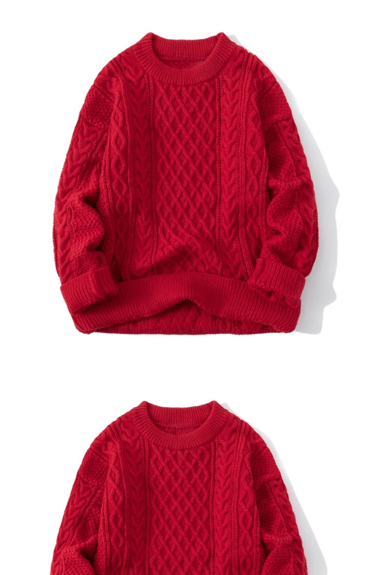 boy Boy Boy Boy Twist Sweater For Men, Autumn And Winter New Retro Japanese Style Round Neck Loose Fit, Fleece Lined, Thickened Sweater,_voghion.com