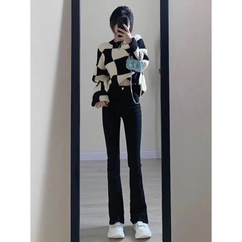 ChicShe Flared Jeans For Women 2024 New Spring Autumn High Waist Slim Fit Petite Black Bootcut Pants_voghion.com