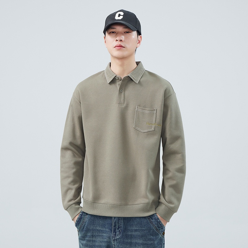 boy Boy 2024 Spring And New American Style Trendy Brand Sweatshirt Men's Turn-Down Collar Autumn Heavyweight High Street Polo_voghion.com