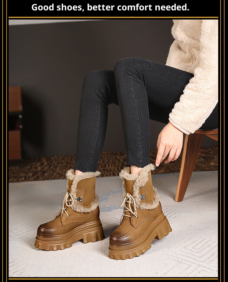 Botas de neve Zees de cano curto com cadarço, solado grosso e aumento de altura de 10 cm, para mulheres, ideais para esqui de inverno ao ar livre, em algodão quente._voghion.com