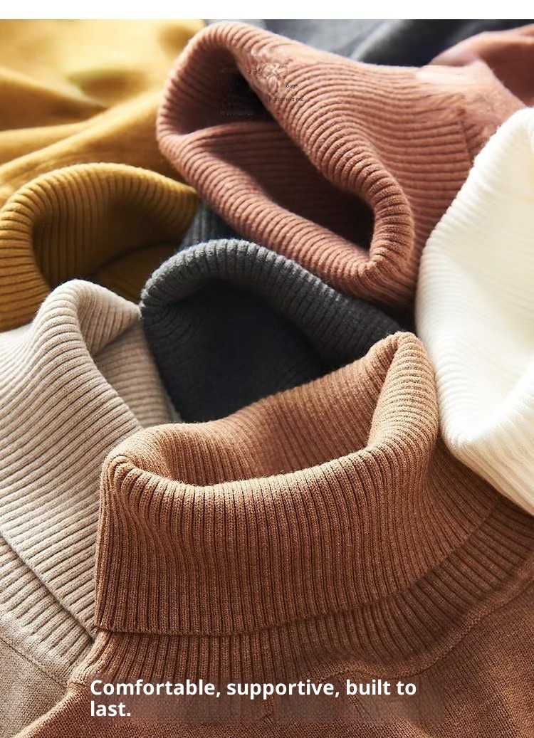 boy Boy Boy Boy Autumn Winter New High Collar Sweater Men Solid Color Inner Layer Knitted Men's Casual Business Slim Fit Base Shirt_voghion.com