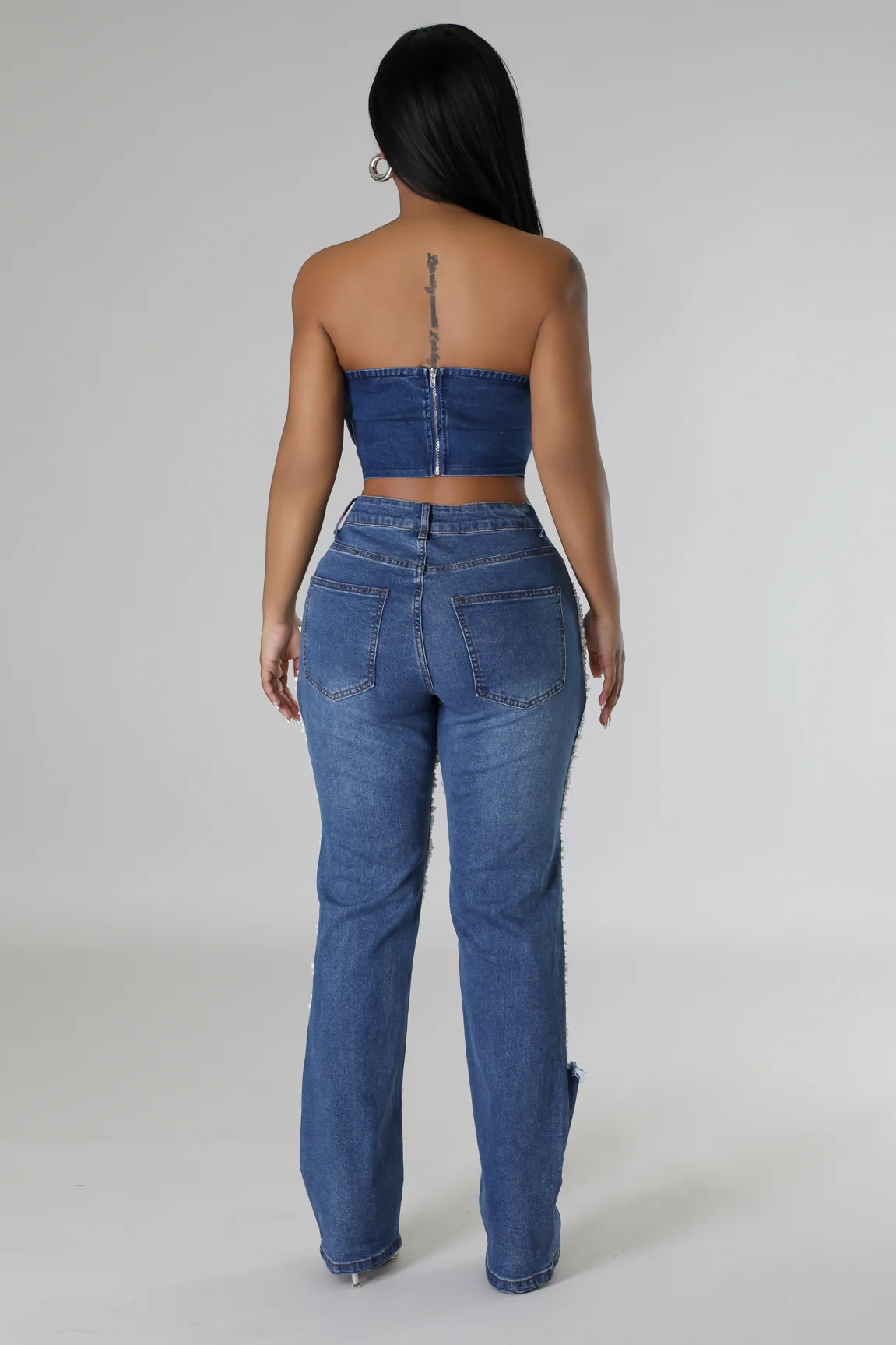 ChicShe Spicy Girl Zomer Europese en Amerikaanse Cross-Border Distressed Heavy Beaded Elastische Jeans Lange Broek Dames JEANS_voghion.com