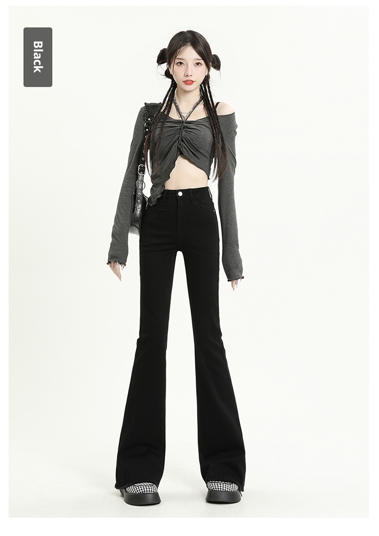 ChicShe Vintage High-Waisted Jeans voor dames 2025 Herfst Nieuwe Small Slim Fit Gerafelde Uitlopende Broek_voghion.com