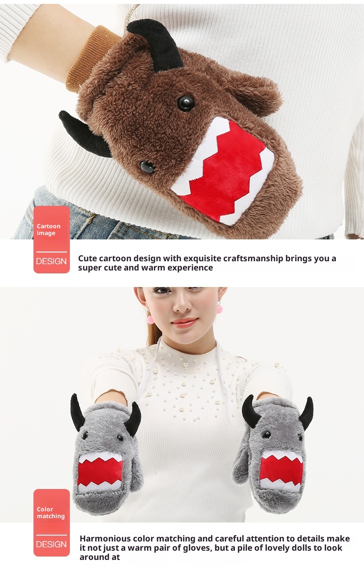 boy Boy Autumn Warm Gloves Plush Thickened Cute Neck Hanging Fashion Windproof Adult Black Student Full Finger Men Winter_voghion.com