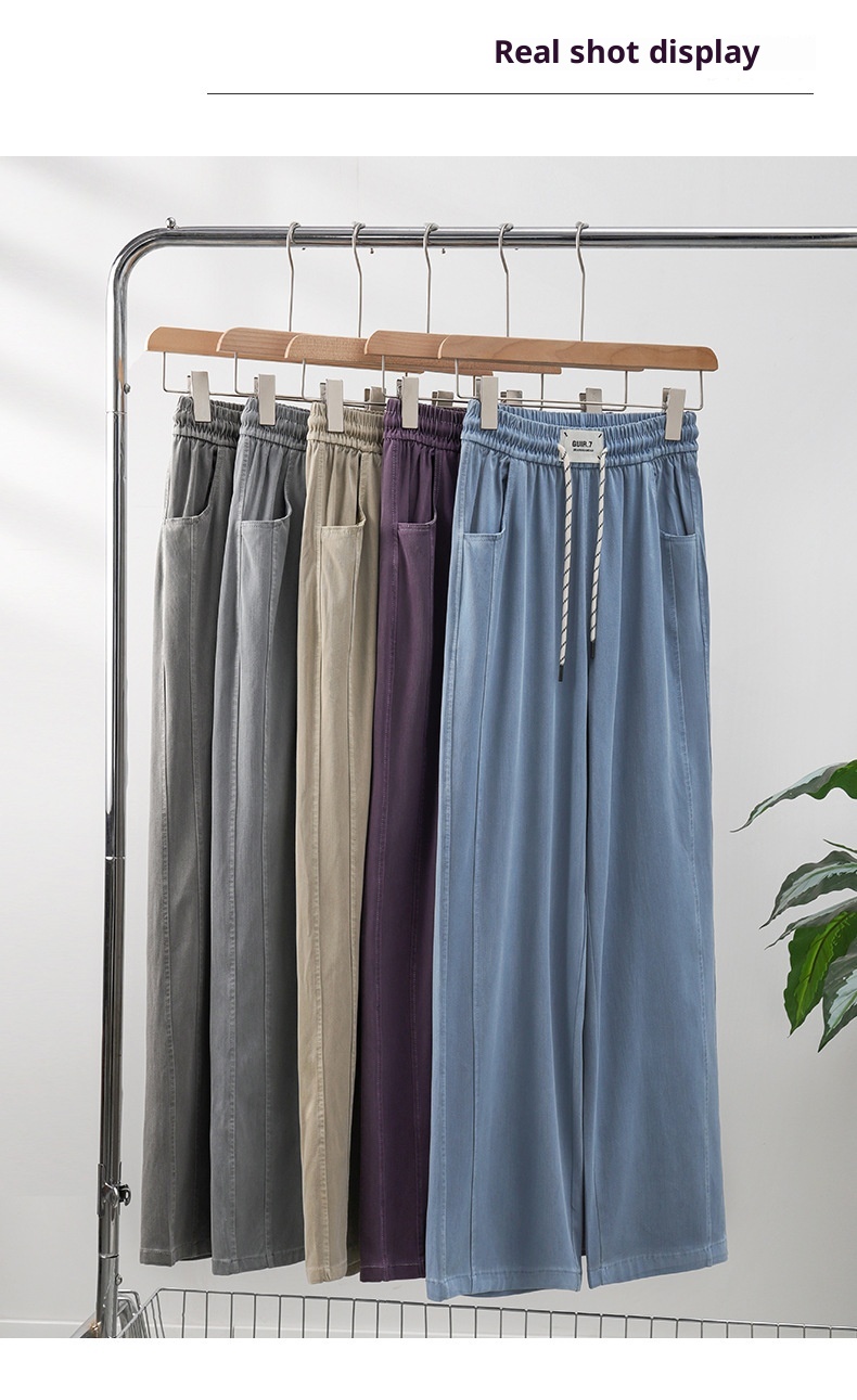 Jean ChicShe Tencel pour femme, été 2025, coupe fine, taille S, drapé, taille élastique, jambes larges, effet soie glacée._voghion.com