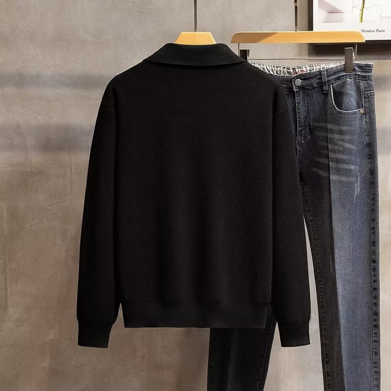 boy Boy Turn-Down Collar Knit Autumn Winter 2022 New Style Men High-End Trendy Pullover Long Sleeve Polo Sweater_voghion.com