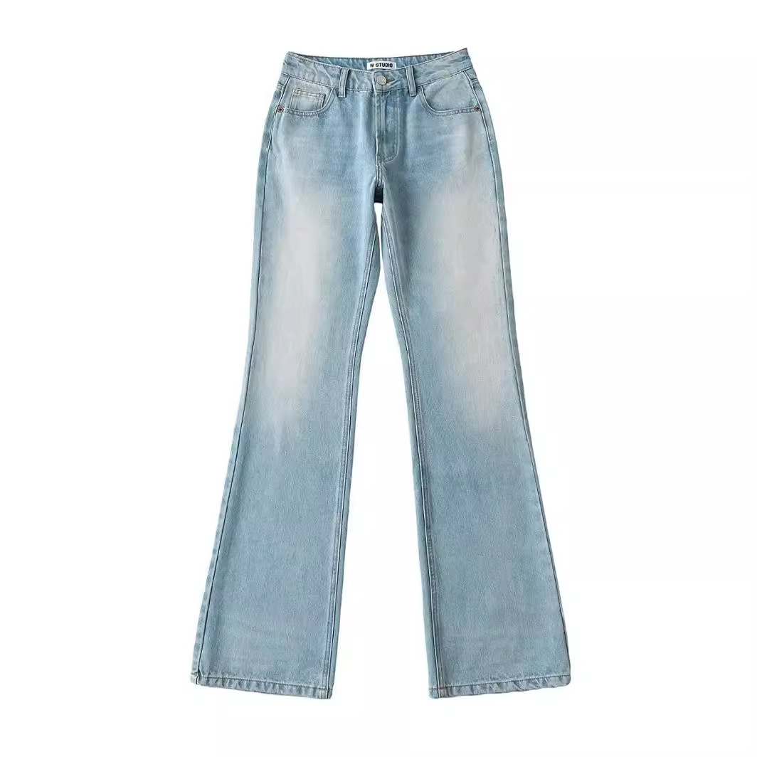 ChicShe 2025 Nieuwe INS Europese en Amerikaanse stijl gewassen witte mid-waist flared broek vloerlengte dames hoge taille afslankend_voghion.com