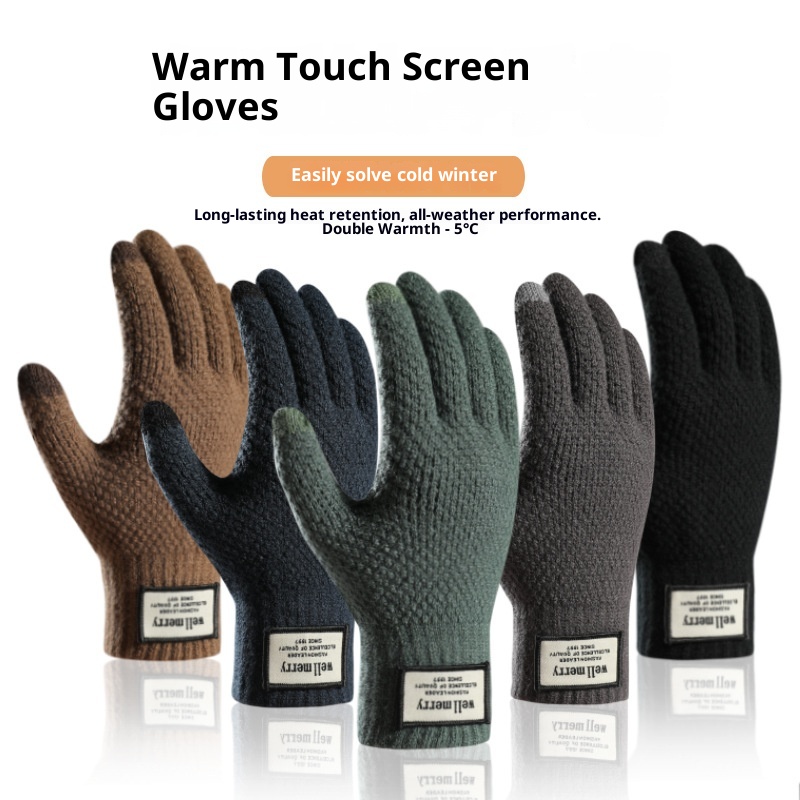 boy Boy Factory Direct Knitted Autumn Winter Large Size Men's Fleece Lined Thick Jacquard Warm Wool Touchscreen Gloves_voghion.com