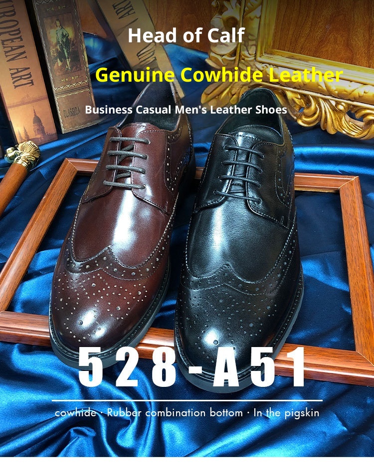 Voyage First Layer Soft Sole Business Formal Brogue Carved British Retro Small Round Toe Men's Cowhide Wedding Shoes_voghion.com