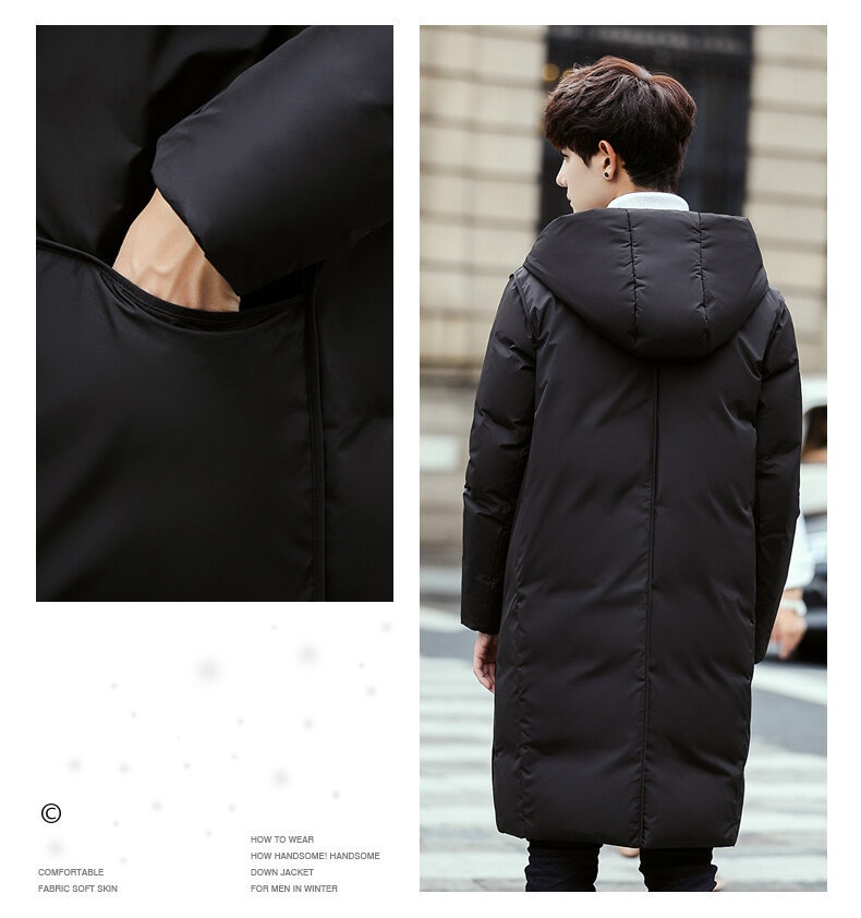 boy 2024 Winter Thickened Jacket Men Korean Version Slim Fit Hooded Men's Coat Fashion White Duck Down Mid-Length Parka_voghion.com