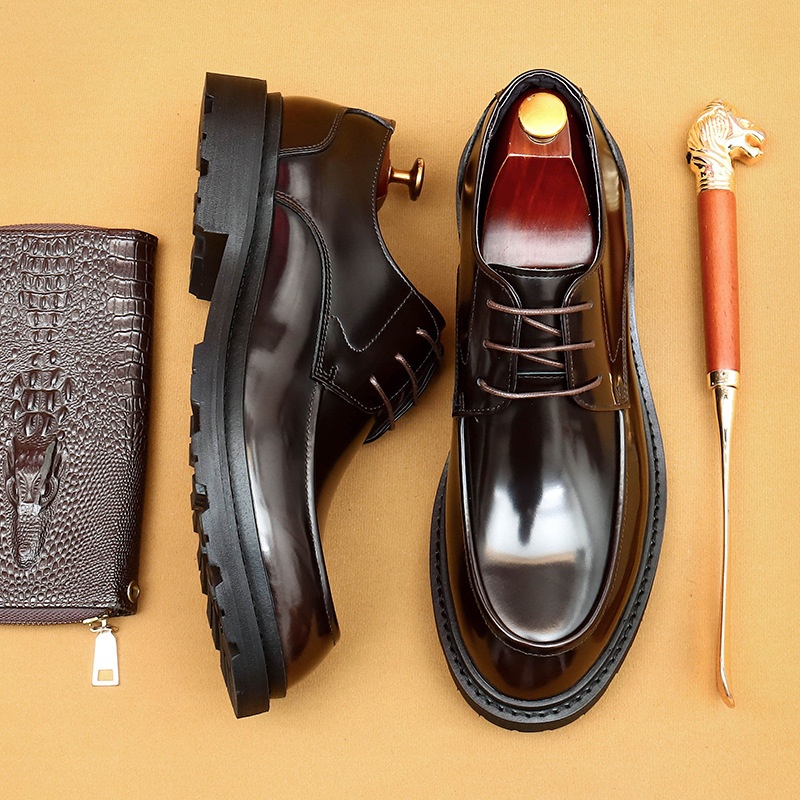 Voyage Voyage Cross-Border Men's Genuine Formal British Derby Patent Leather Glossy Business Shoes_voghion.com