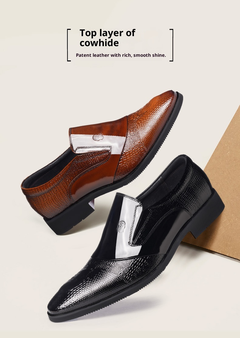 Voyage Elderly Crocodile Pattern Leather Large Size Trendy Korean Style Slim Fit Polished Casual Pointed Toe Men's Shoes 20252_voghion.com