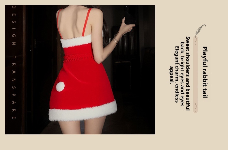 Eros Lab Night Listening Incense Christmas Battle Robe Lingerie Sexy Red Velvet Nightdress New Year Ball Role Play Pure Desire_voghion.com