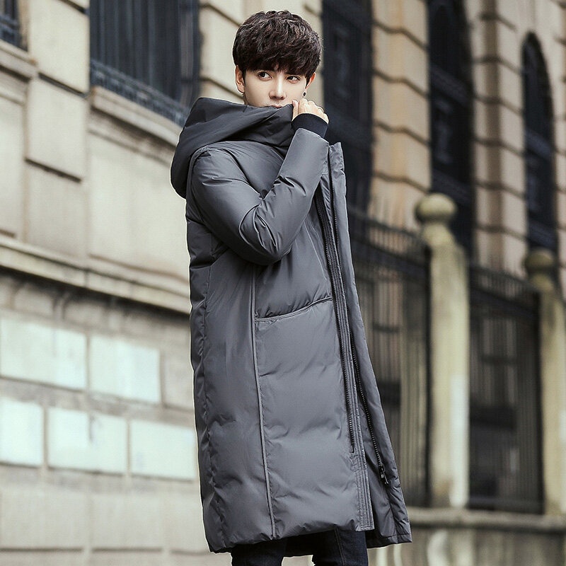 boy 2024 Winter Thickened Jacket Men Korean Version Slim Fit Hooded Men's Coat Fashion White Duck Down Mid-Length Parka_voghion.com
