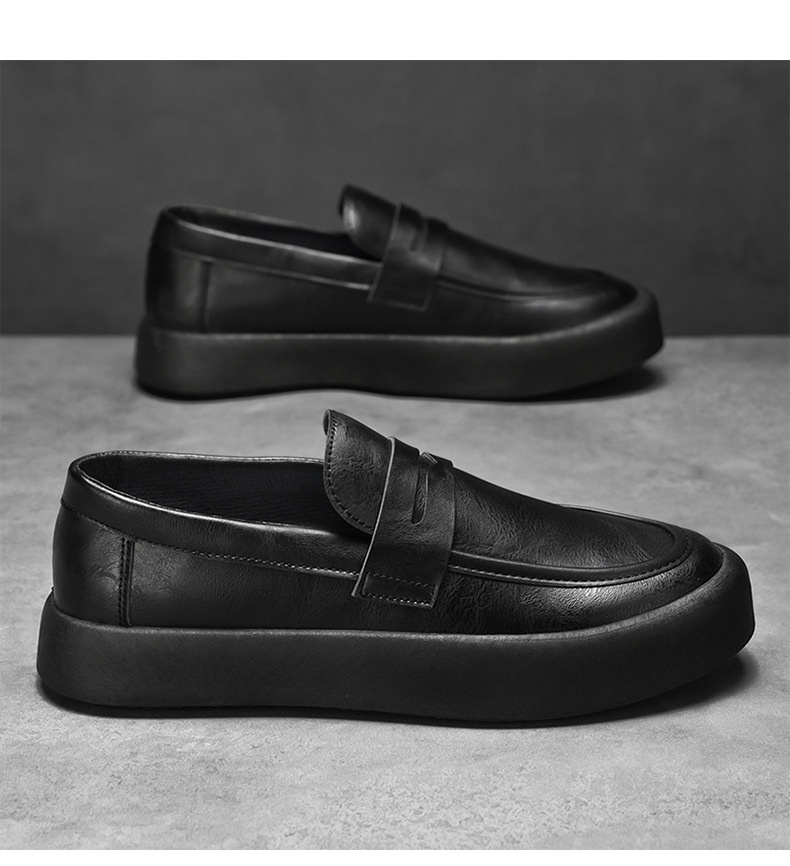 Voyage Voyage 2025 Autumn New Youth Casual Men's Fashion Trend Loafers Black Leather Shoes_voghion.com