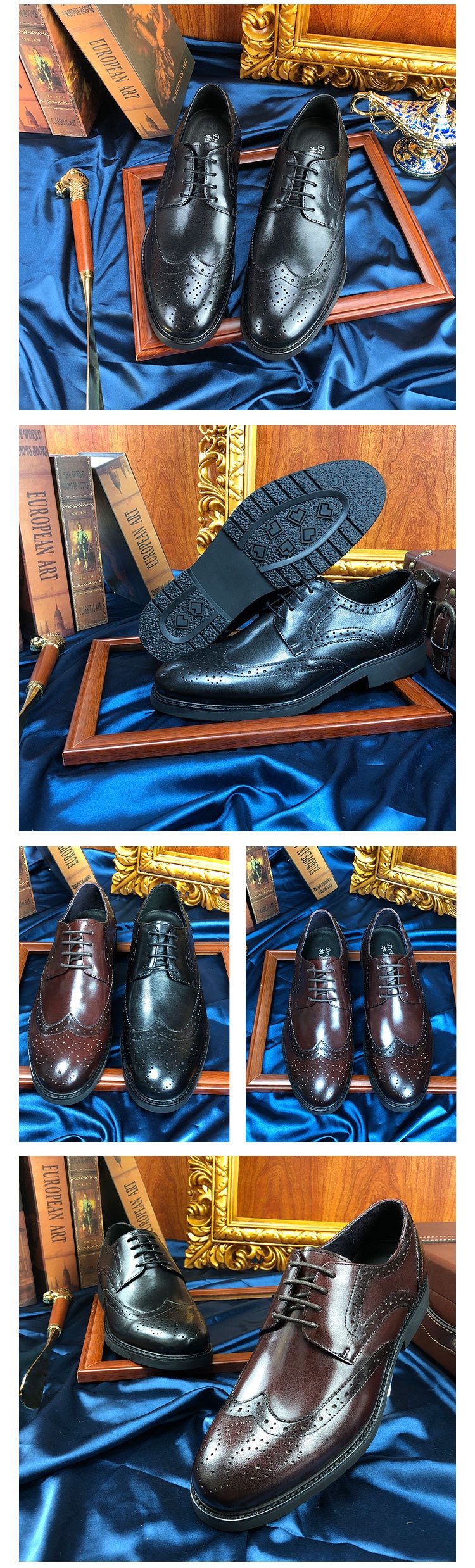 Voyage First Layer Soft Sole Business Formal Brogue Carved British Retro Small Round Toe Men's Cowhide Wedding Shoes_voghion.com