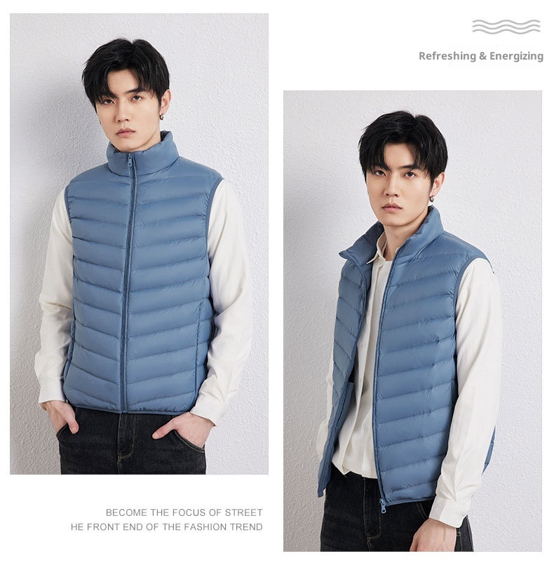 ragazzo 2025 autunno inverno nuova versione coreana leggero gilet con colletto rialzato giacca da uomo taglia forte 90 piumino d'anatra bianco Pinghu_voghion.com
