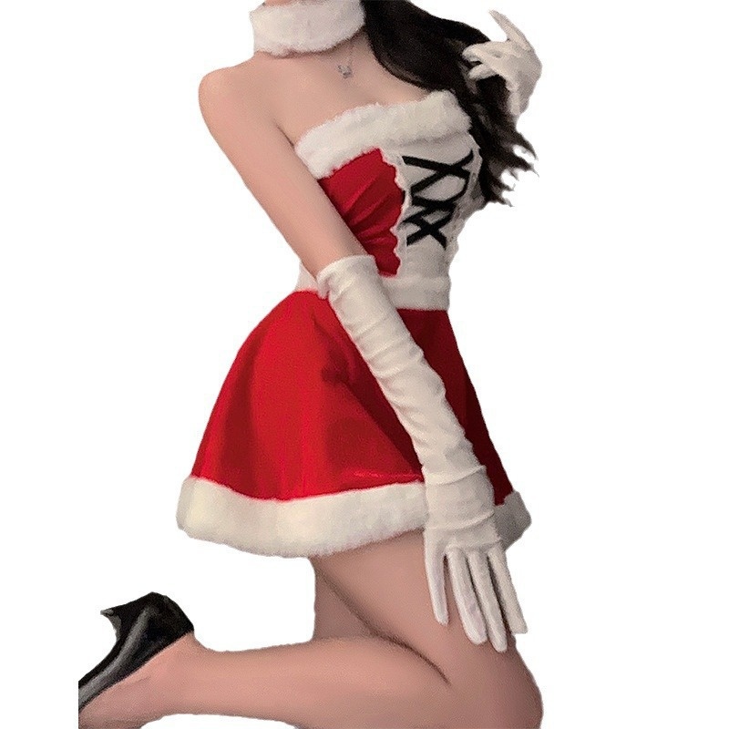 Ensemble de lingerie sexy à bretelles, coupe ajustée, pour le Nouvel An, robe de combat Eros Lab Night Fun Christmas Outfit Cute Plush Sexy Strap Lingerie._voghion.com