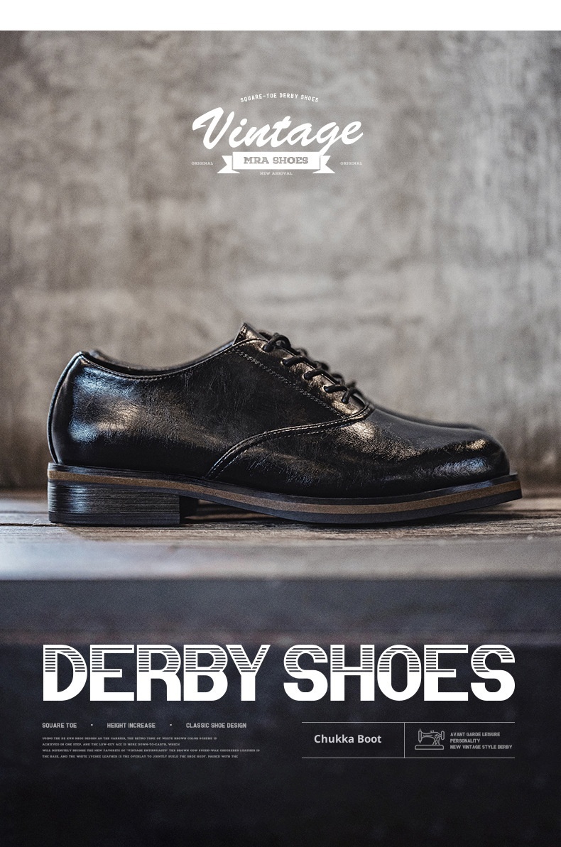 Voyage MRA Square Toe Derby Men's Leather Autumn Formal Business Thick Sole Height Increasing Wedding Groom Oxford Shoes_voghion.com