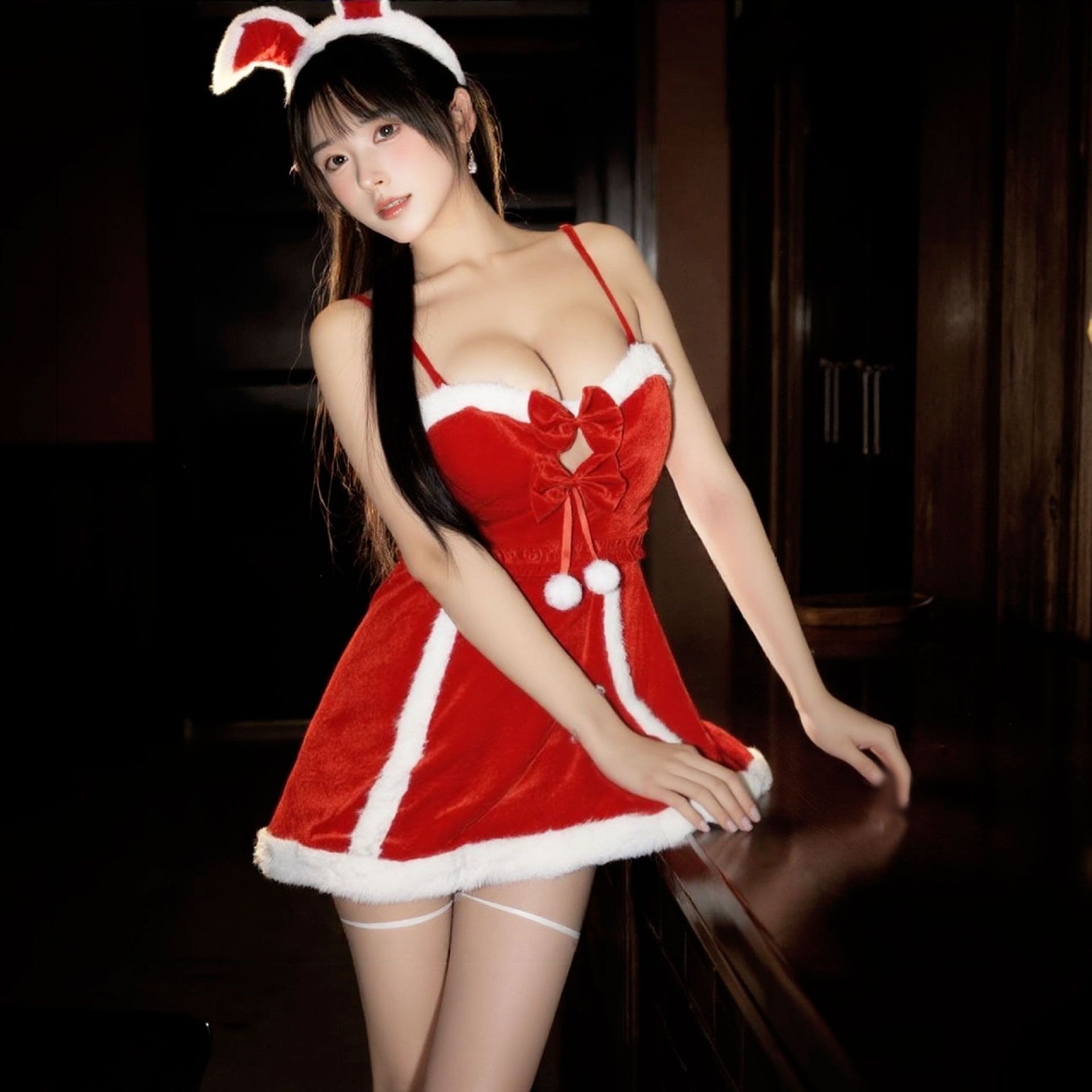 Eros Lab Night Listening Incense Christmas Battle Robe Lingerie Sexy Red Velvet Nightdress New Year Ball Role Play Pure Desire_voghion.com