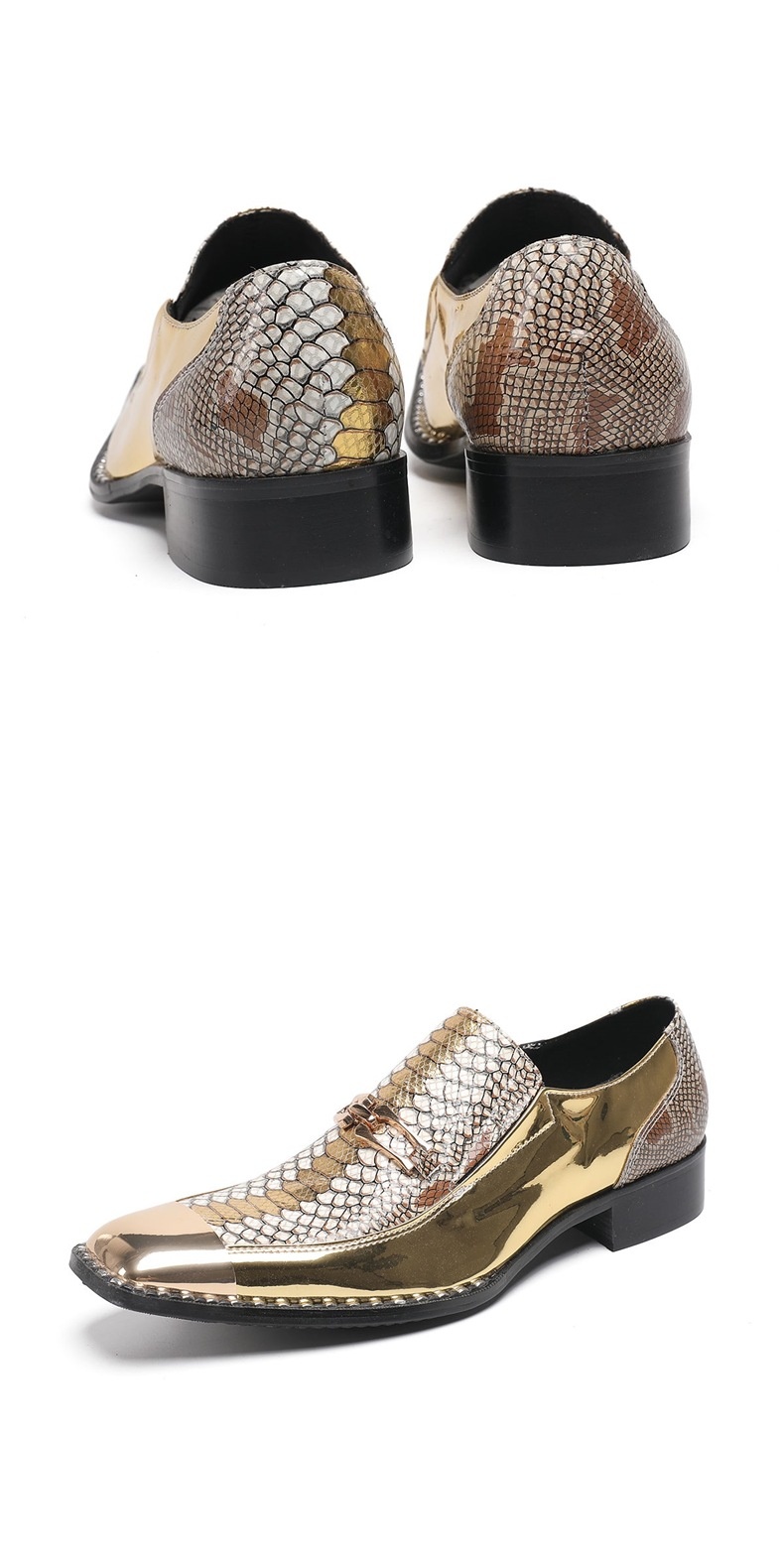 Voyage New Men's Gold Style Crocodile Pattern Leather Shoes Wide Casual Hairstylist European And American Trend Personality_voghion.com