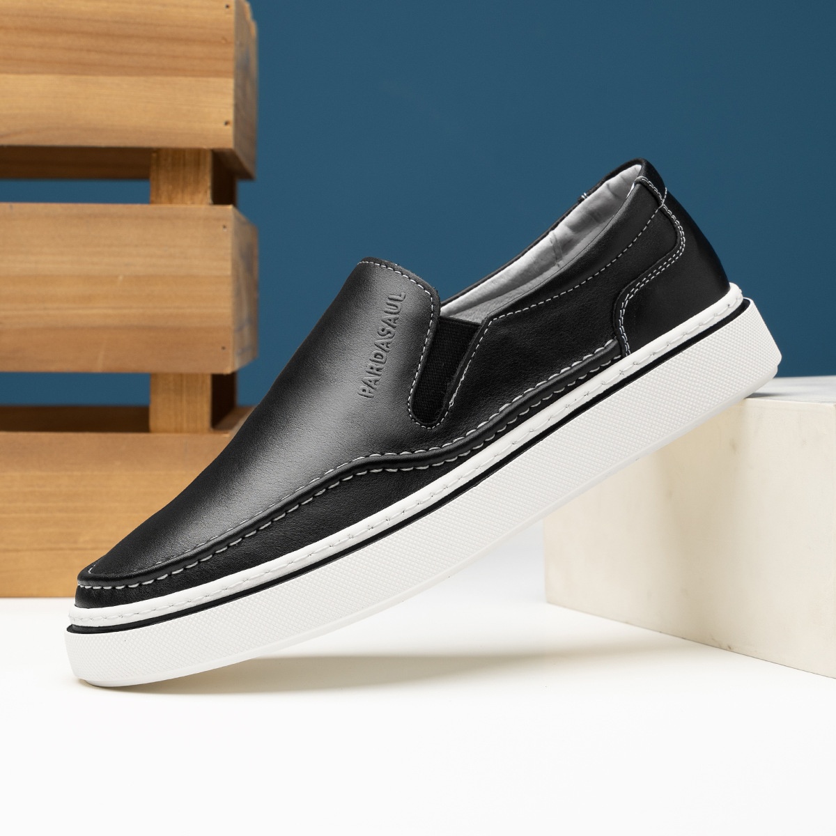 WalkPrime - Mocasines casuales cómodos sin cordones de piel auténtica con suela gruesa para hombre, suministro directo de fábrica, estación europea de primavera_voghion.com