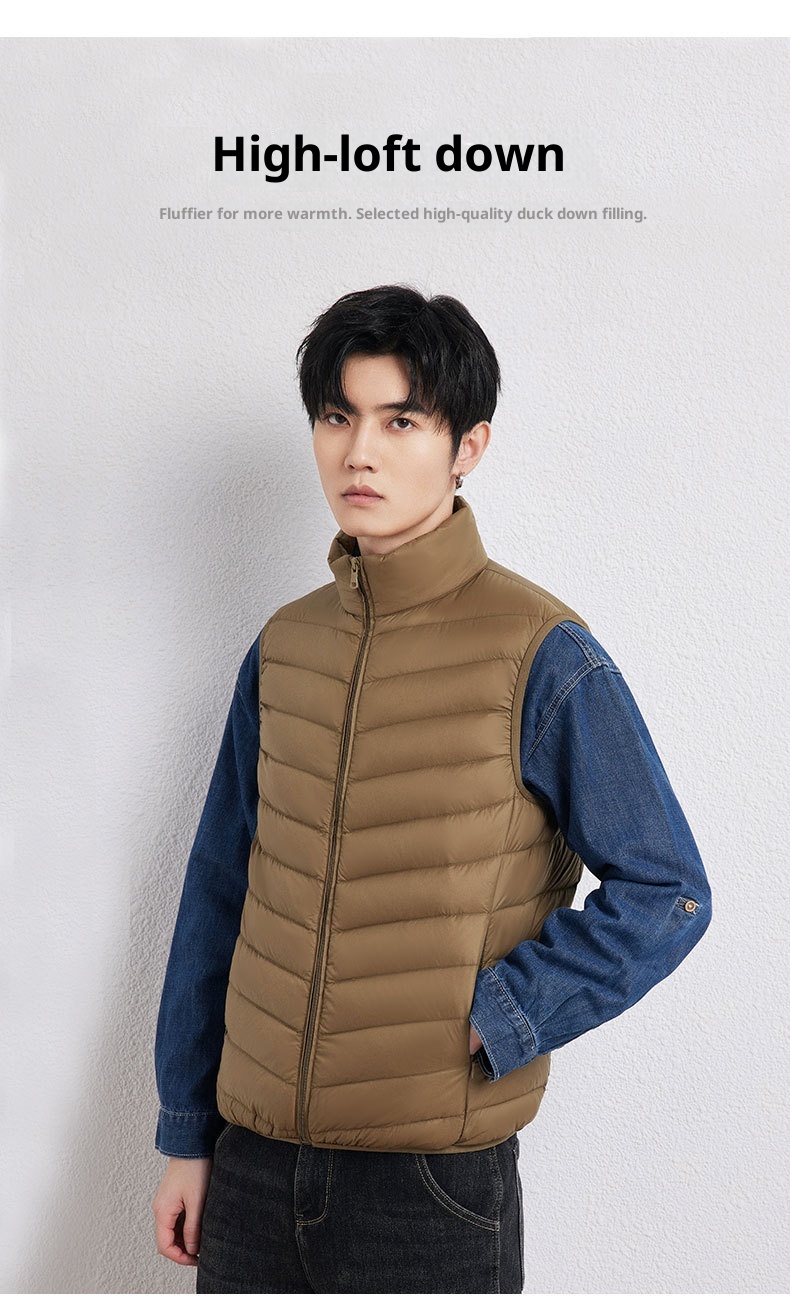 ragazzo 2025 autunno inverno nuova versione coreana leggero gilet con colletto rialzato giacca da uomo taglia forte 90 piumino d'anatra bianco Pinghu_voghion.com