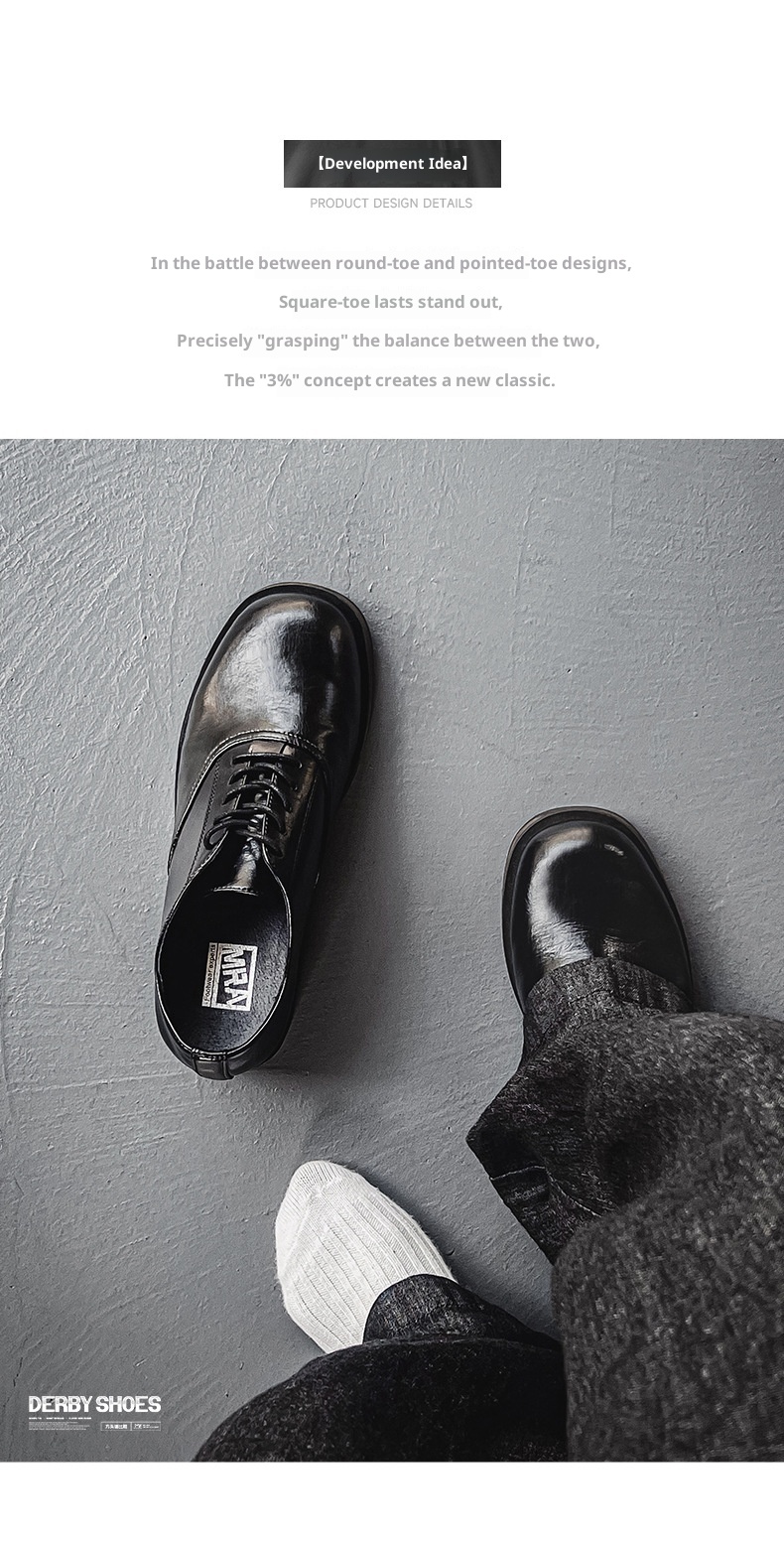 Voyage MRA Square Toe Derby Men's Leather Autumn Formal Business Thick Sole Height Increasing Wedding Groom Oxford Shoes_voghion.com