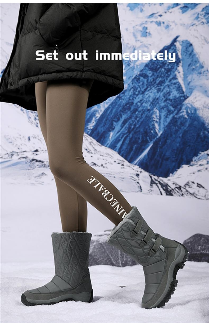 Bottes Zees Zees Outdoor imperméables et antidérapantes pour femmes, bottes de ski d'hiver, chaussures en coton doublées polaire, grandes pointures nord-est._voghion.com