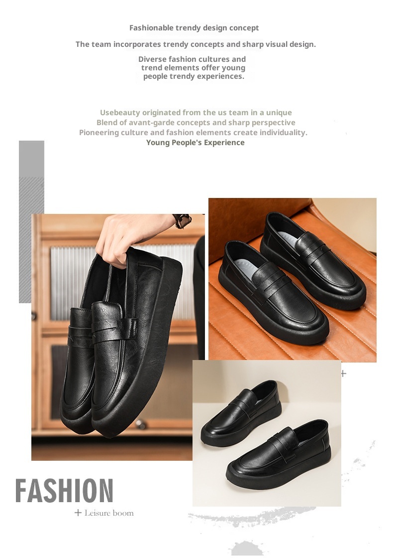 Voyage Voyage 2025 Autumn New Youth Casual Men's Fashion Trend Loafers Black Leather Shoes_voghion.com