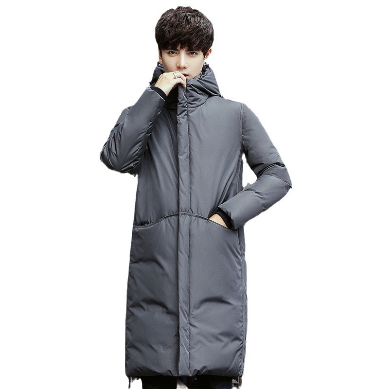 boy 2024 Winter Thickened Jacket Men Korean Version Slim Fit Hooded Men's Coat Fashion White Duck Down Mid-Length Parka_voghion.com