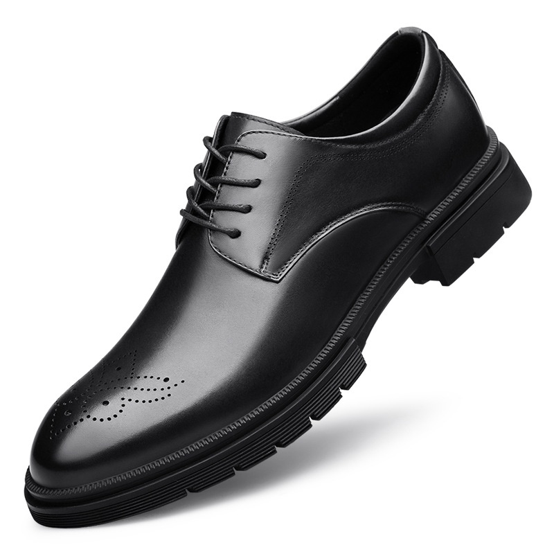 Voyage Men's 2022 Autumn Winter New Business Formal Derby Casual Leather Brogue Height Increasing British Groom Wedding Shoes_voghion.com