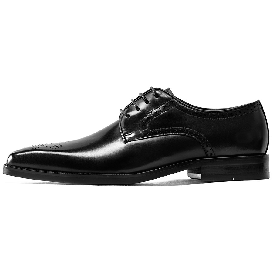 Voyage Voyage Gao - Source Factory Brogue Leather Business Formal Cowhide Men's Small Square Toe Derby Shoes_voghion.com