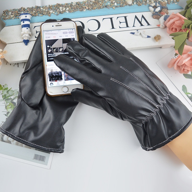 boy Boy Boy Men's Adult Windproof Rainproof Cycling Touchscreen Fashion Leather Five-Finger Autumn Winter Season Warm Thickened_voghion.com