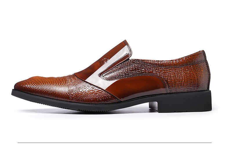 Voyage Elderly Crocodile Pattern Leather Large Size Trendy Korean Style Slim Fit Polished Casual Pointed Toe Men's Shoes 20252_voghion.com