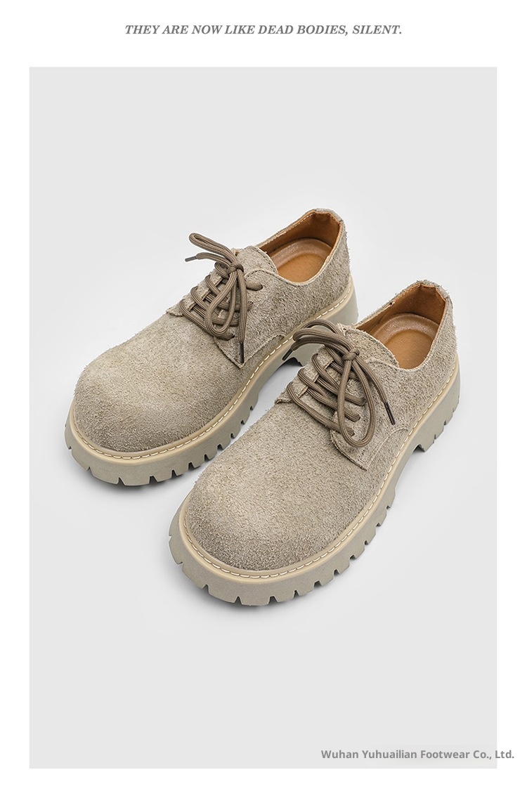 Voyage Paris Big Toe Derby Men Thick Sole Height Increase Retro Khaki Gray Suede Leather Work Shoes_voghion.com
