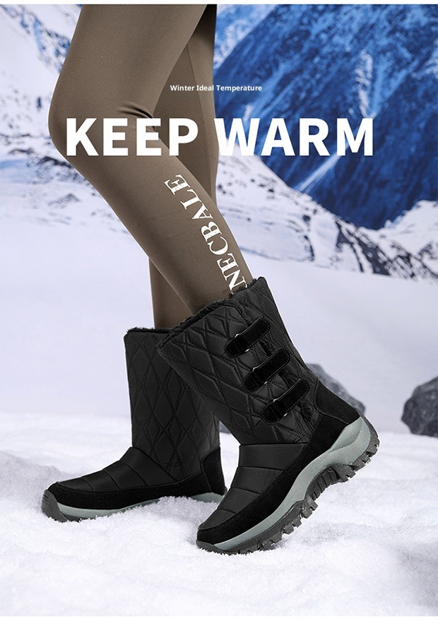 Bottes Zees Zees Outdoor imperméables et antidérapantes pour femmes, bottes de ski d'hiver, chaussures en coton doublées polaire, grandes pointures nord-est._voghion.com
