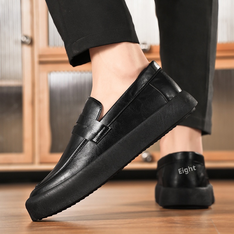 Voyage Voyage 2025 Autumn New Youth Casual Men's Fashion Trend Loafers Black Leather Shoes_voghion.com