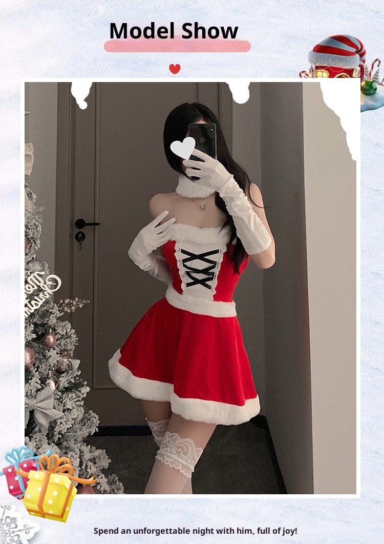 Ensemble de lingerie sexy à bretelles, coupe ajustée, pour le Nouvel An, robe de combat Eros Lab Night Fun Christmas Outfit Cute Plush Sexy Strap Lingerie._voghion.com