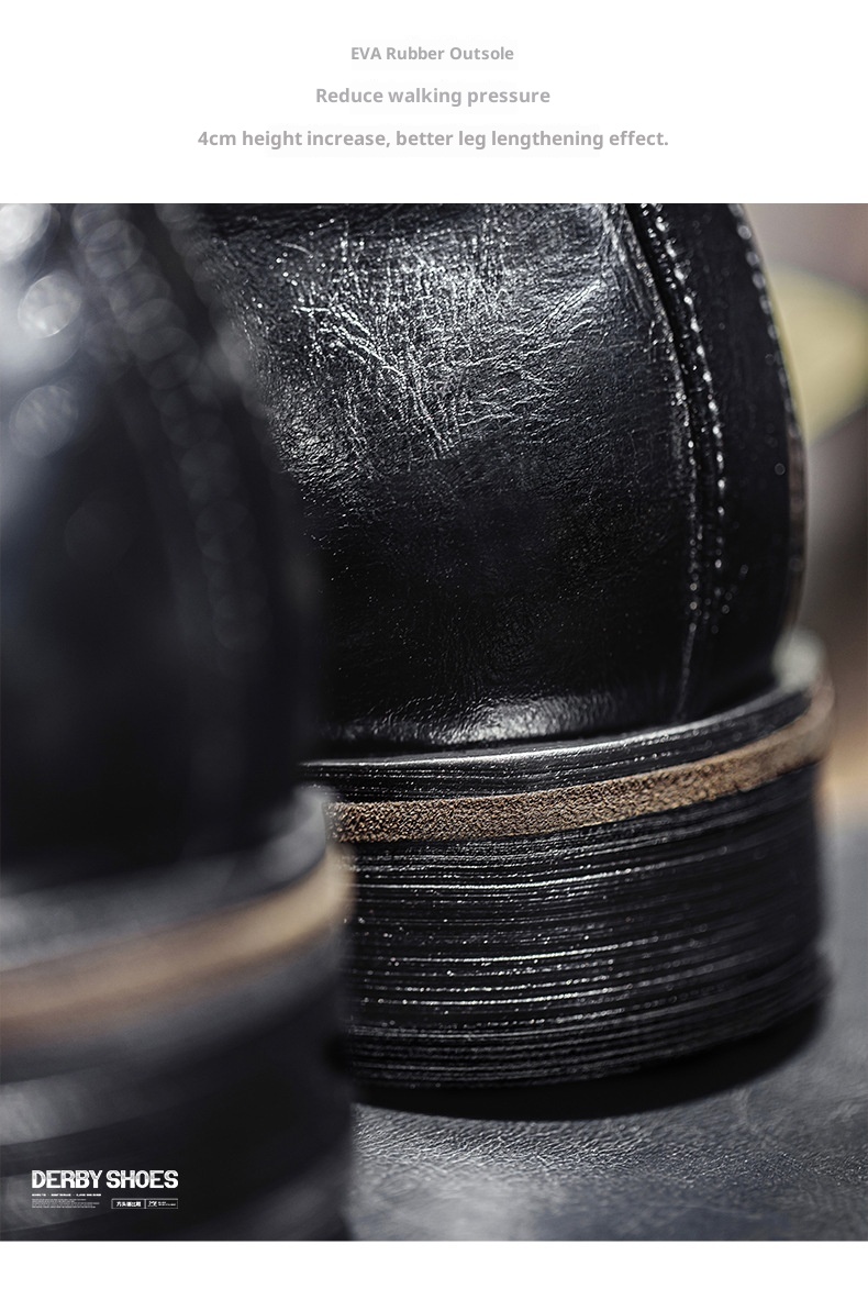 Voyage MRA Square Toe Derby Men's Leather Autumn Formal Business Thick Sole Height Increasing Wedding Groom Oxford Shoes_voghion.com