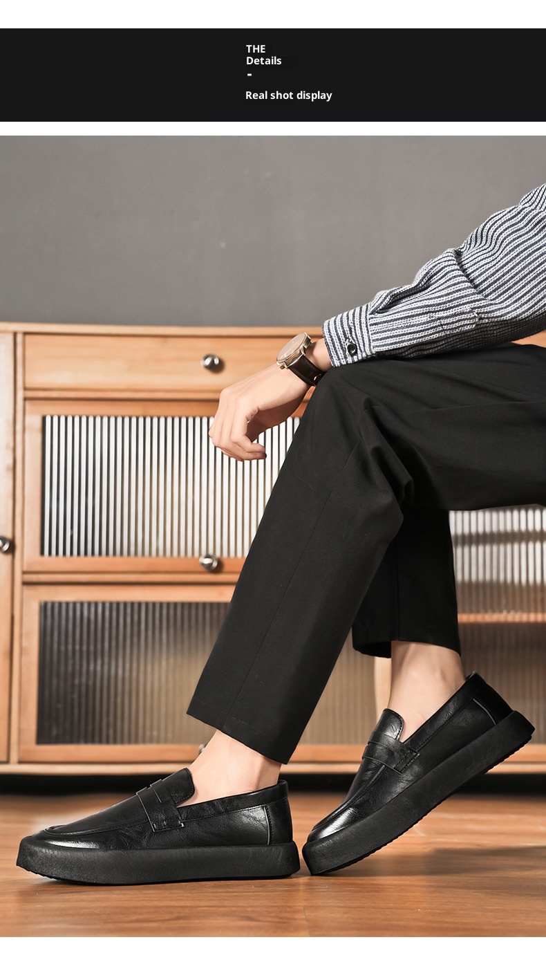 Voyage Voyage 2025 Autumn New Youth Casual Men's Fashion Trend Loafers Black Leather Shoes_voghion.com