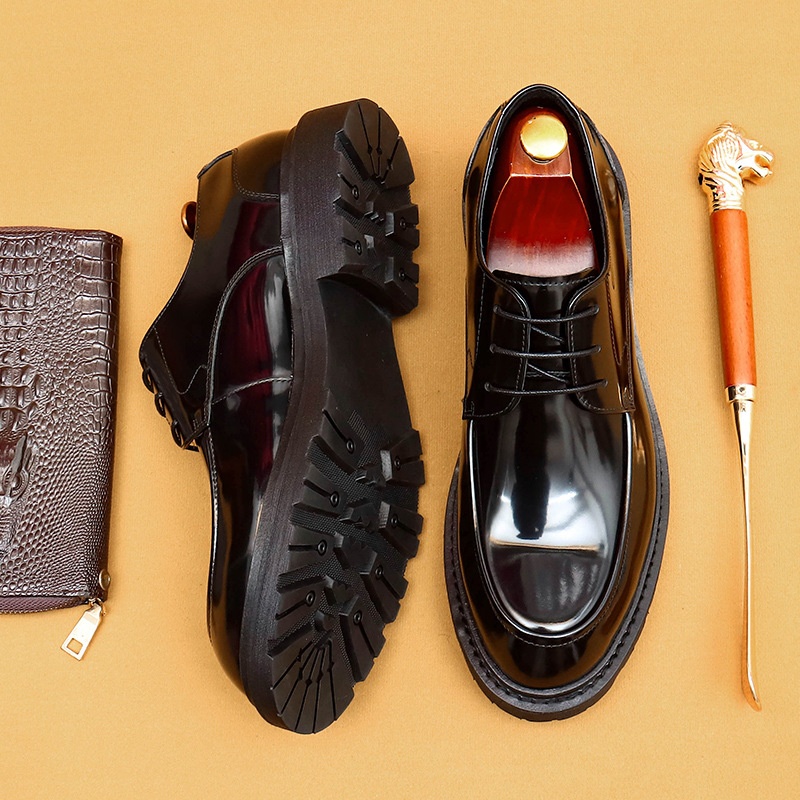 Voyage Voyage Cross-Border Men's Genuine Formal British Derby Patent Leather Glossy Business Shoes_voghion.com