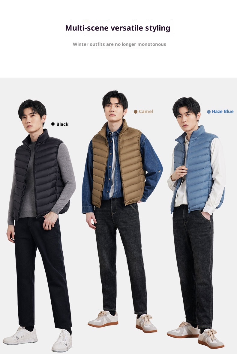 ragazzo 2025 autunno inverno nuova versione coreana leggero gilet con colletto rialzato giacca da uomo taglia forte 90 piumino d'anatra bianco Pinghu_voghion.com