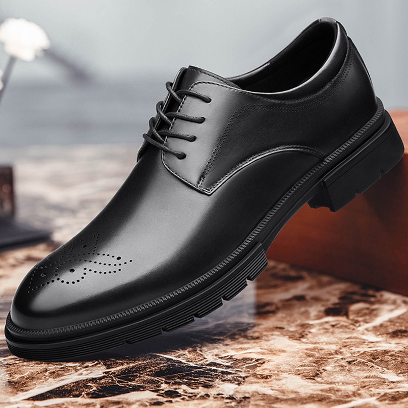 Voyage Men's 2022 Autumn Winter New Business Formal Derby Casual Leather Brogue Height Increasing British Groom Wedding Shoes_voghion.com