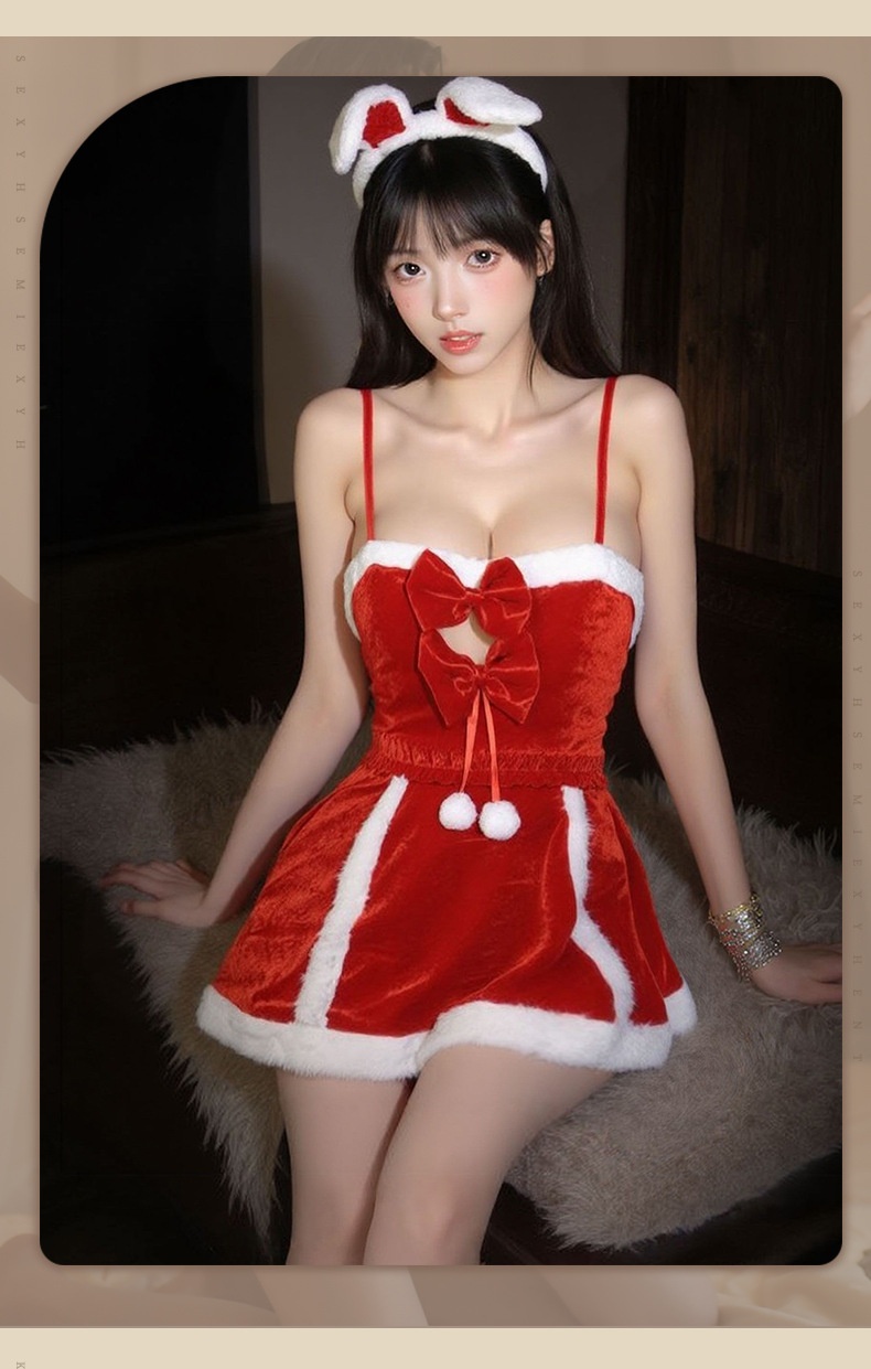 Eros Lab Night Listening Incense Christmas Battle Robe Lingerie Sexy Red Velvet Nightdress New Year Ball Role Play Pure Desire_voghion.com