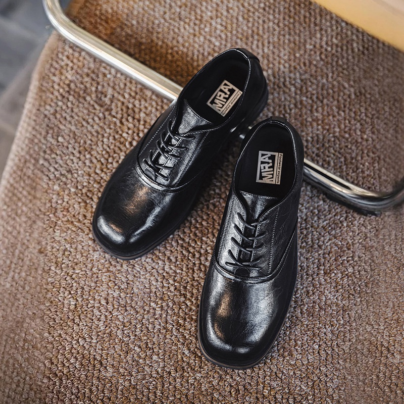 Voyage MRA Square Toe Derby Men's Leather Autumn Formal Business Thick Sole Height Increasing Wedding Groom Oxford Shoes_voghion.com