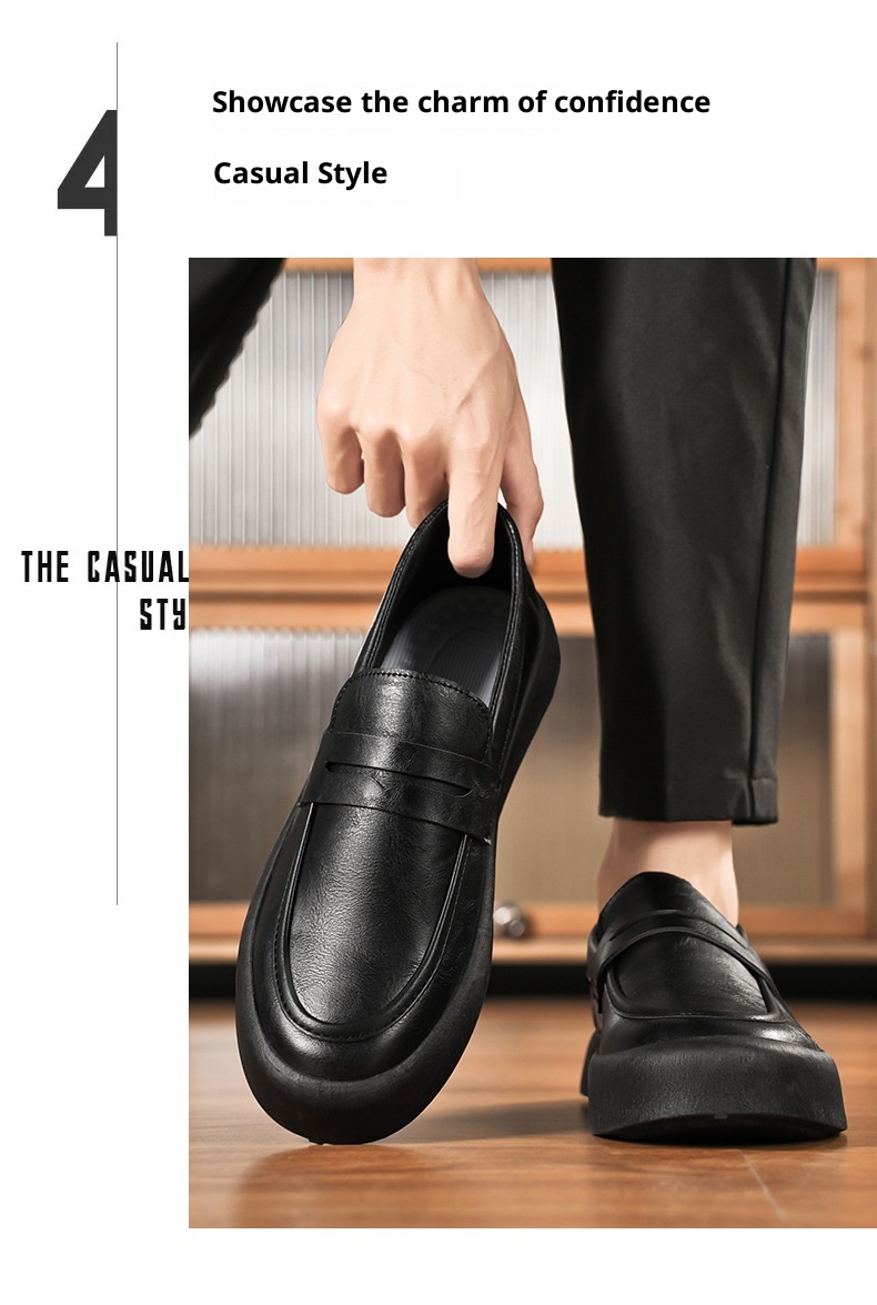 Voyage Voyage 2025 Autumn New Youth Casual Men's Fashion Trend Loafers Black Leather Shoes_voghion.com